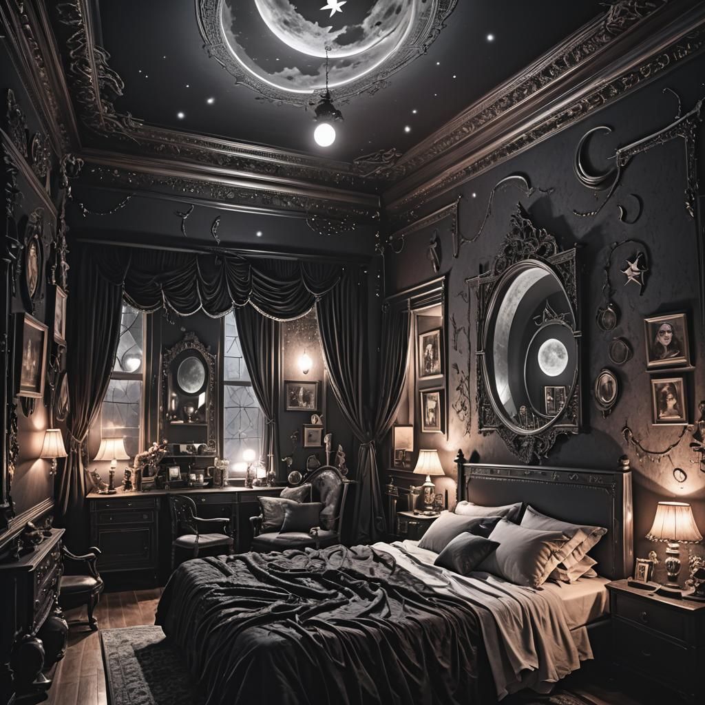 Gothic Bedroom with Moon Lighting in HDR