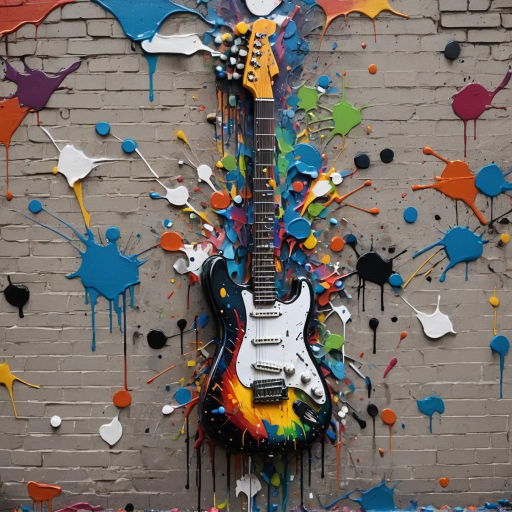 Colorful Graffiti Electric Guitar Splash Art