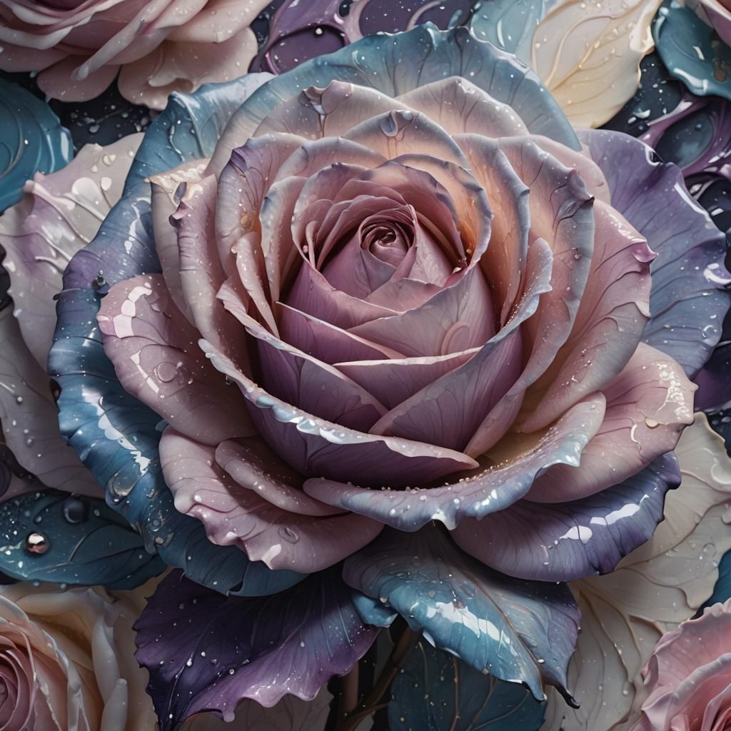 Luminous Ceramic Blue Rose: Hyperrealistic Concept Art