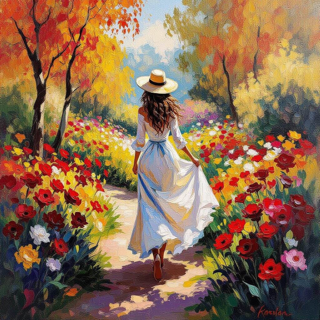 Floral Enchantress in an Autumn Impressionist Garden