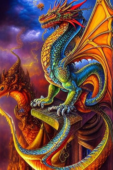 Dragon on Tower in Elaborate Fantasycore Style