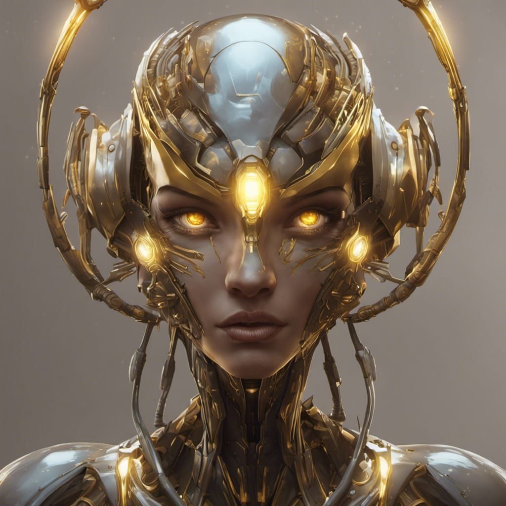 Art Nouveau Cyborg with Glowing Eyes