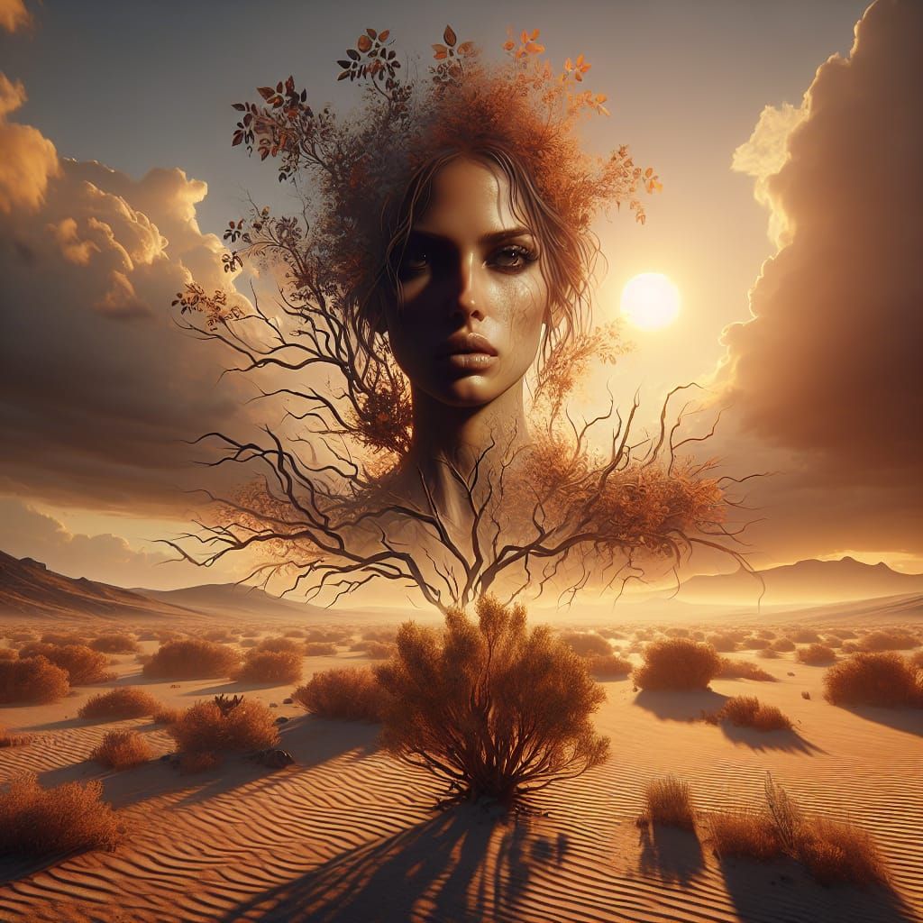 Desert Mirage: A Woman in the Brush