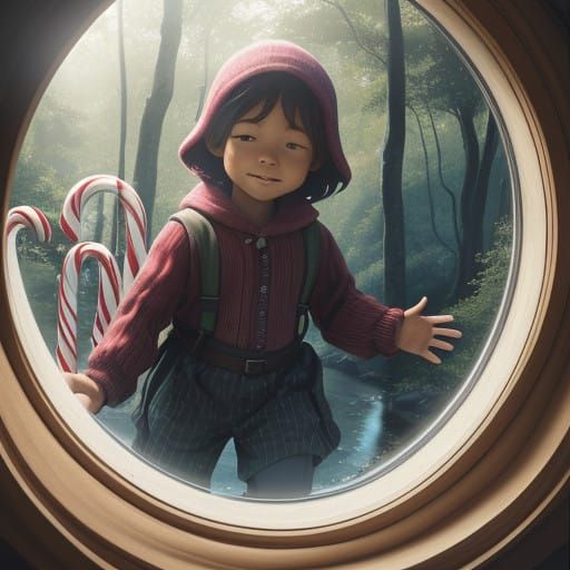 Child Enters Whimsical Chocolate River Landscape in a Magica...