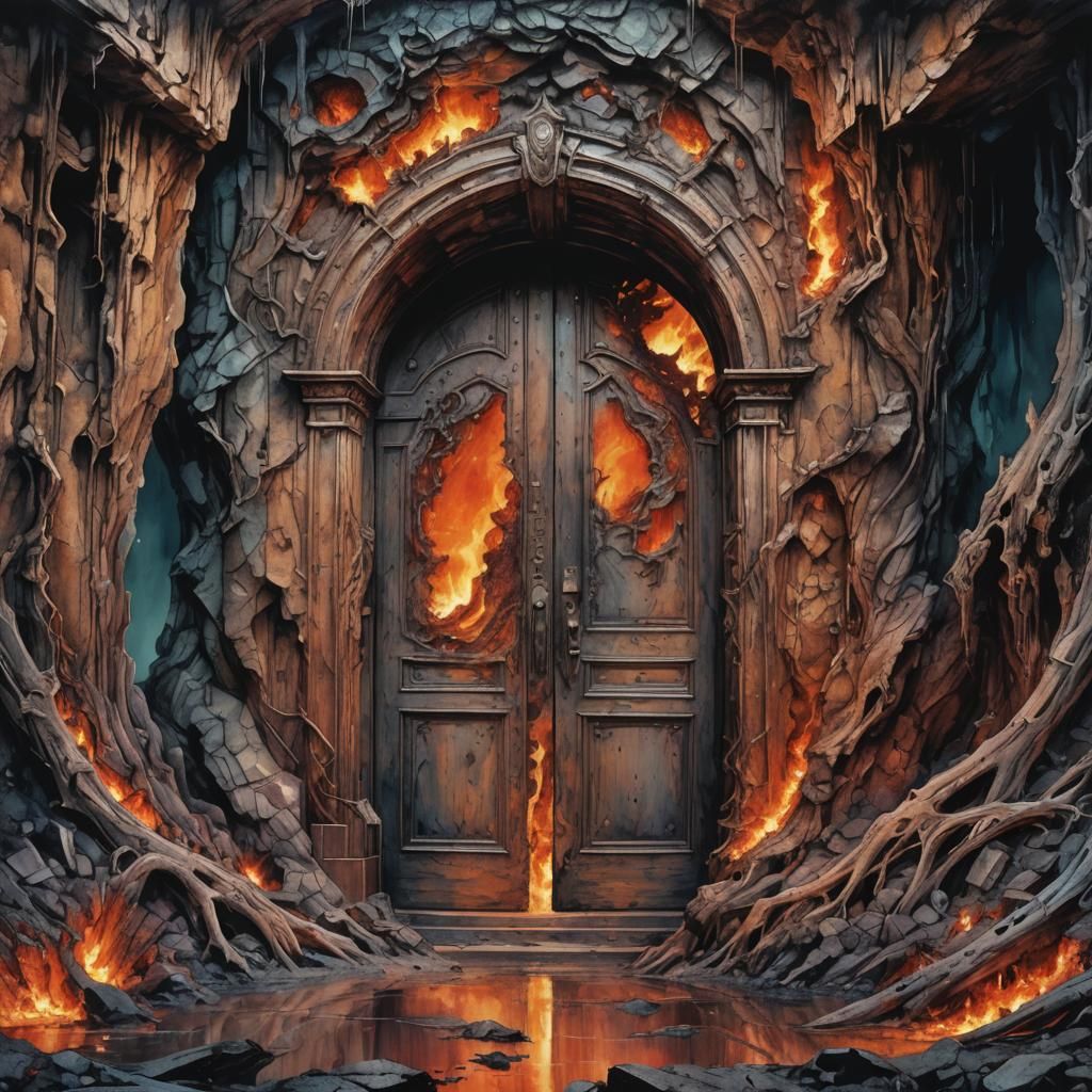 Door to Hell: Stylized Watercolor Digital Illustration