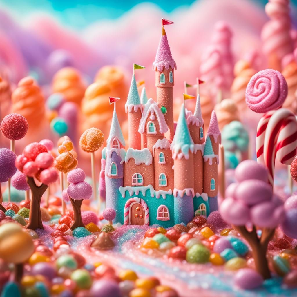 Colorful Candy Kingdom with Lollipop Trees, Fantasy Photogra...
