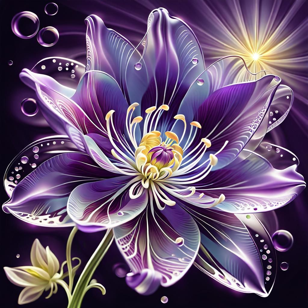 Transparent Glass Columbine Flower in Vector Fractal Style