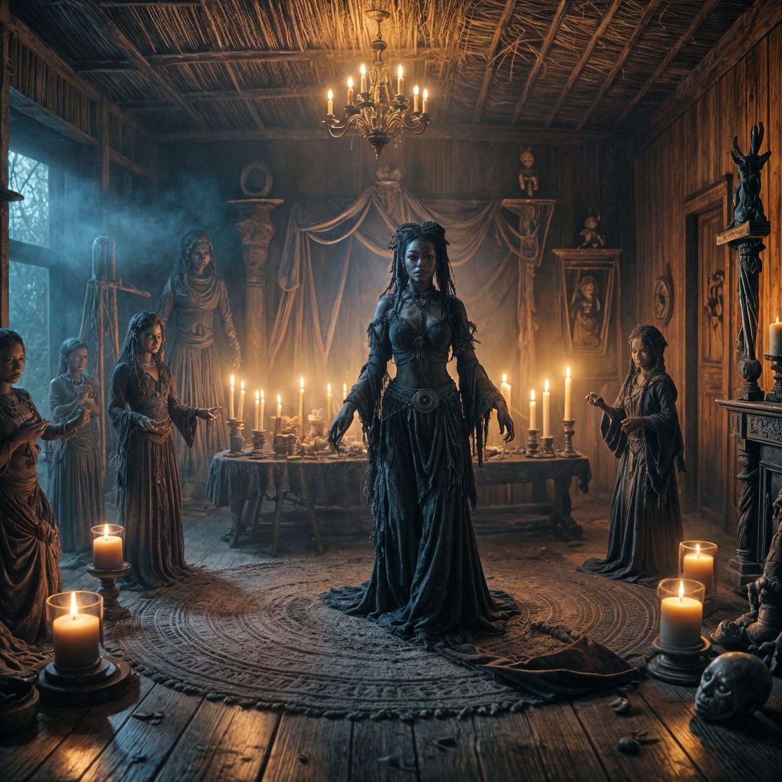 Eerie Voodoo Ritual in Dark Forest, 8K