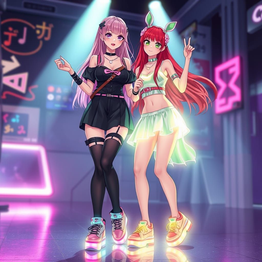 Anime Women Dancing in Kawaii Rave Outfits