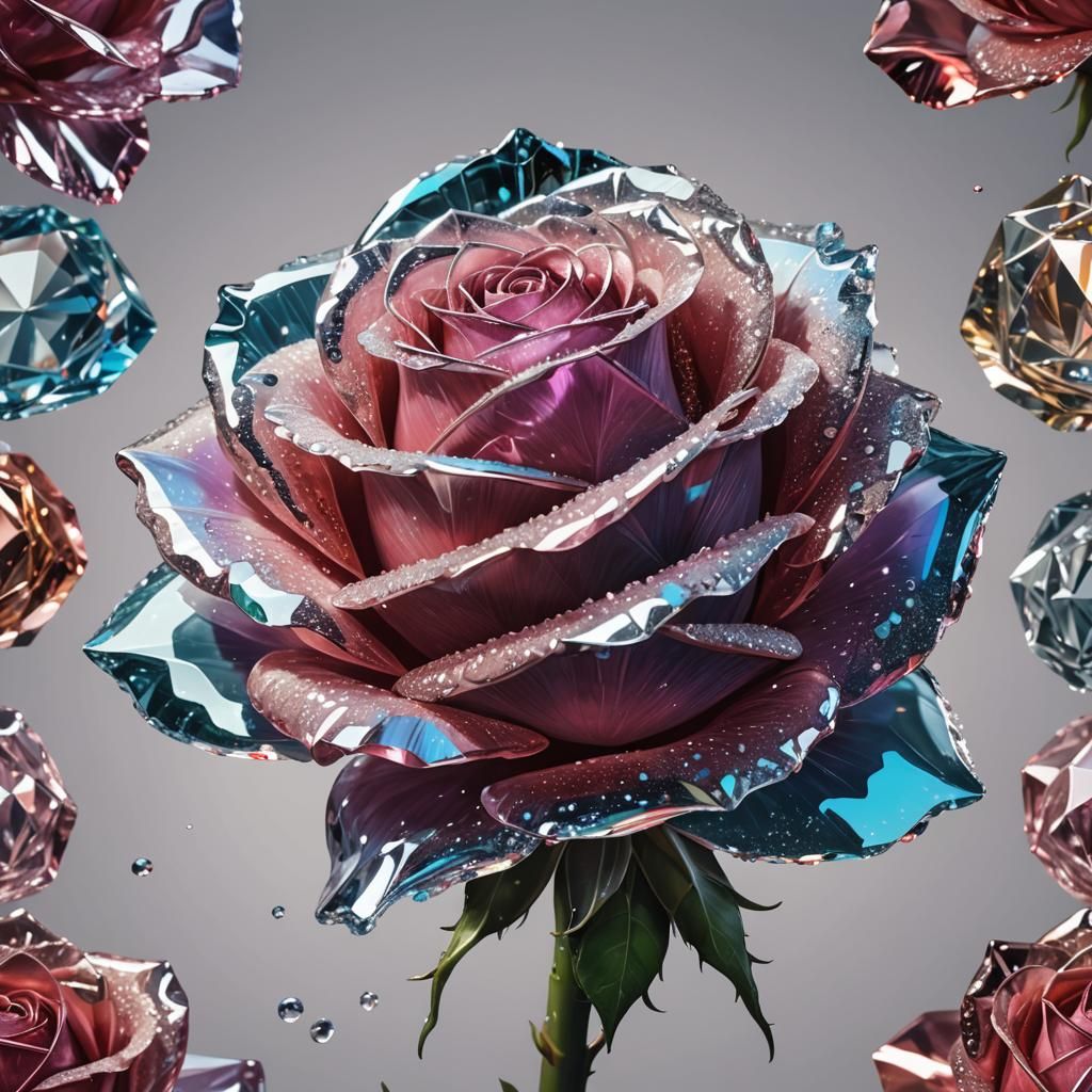Hyperrealistic Crystal Rose Splash Art