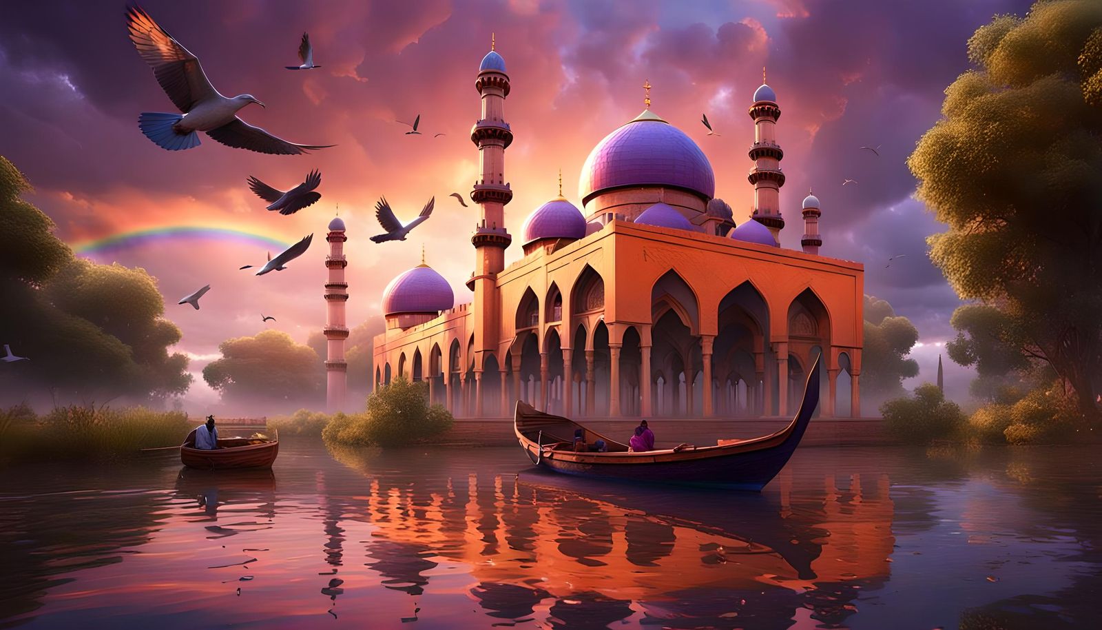 Hyperrealistic Orange and Purple Mosque at Sunset