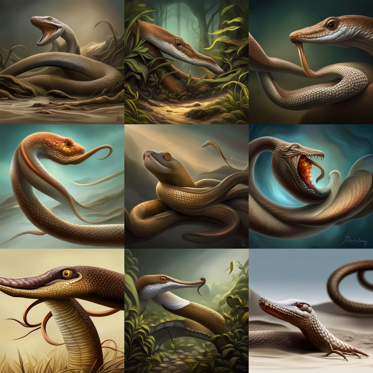 Tusked Mud Snake Hissing: Detailed Matte Painting