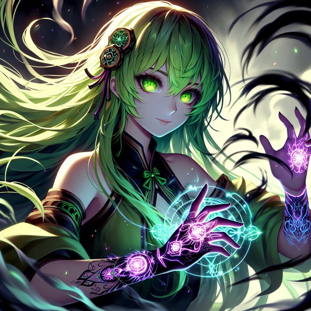 Anime Elementalist Conjuring Dark Magic in Matte Painting St...