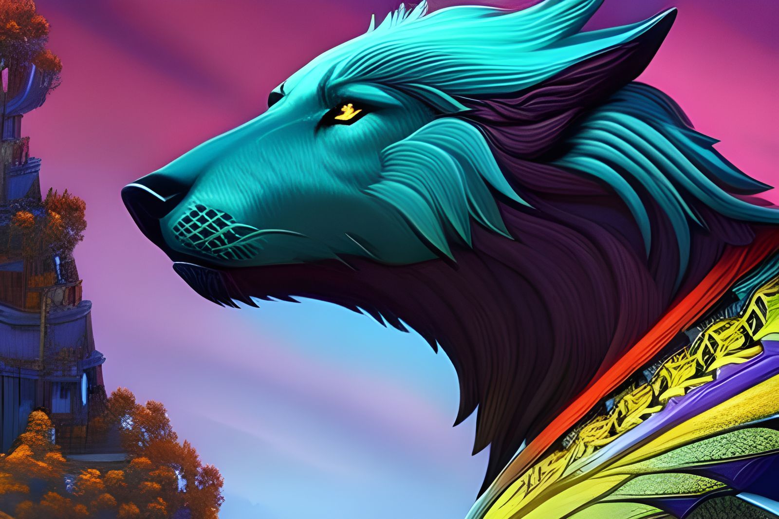 Colorful Wolf in Academic Art Style