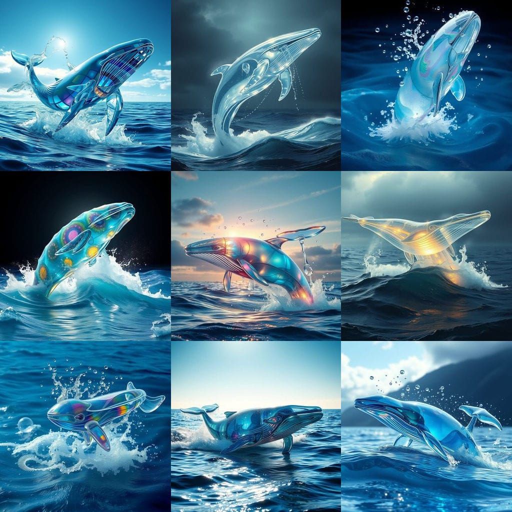 Surreal Glass Whale Emerges from the Ocean's Surface