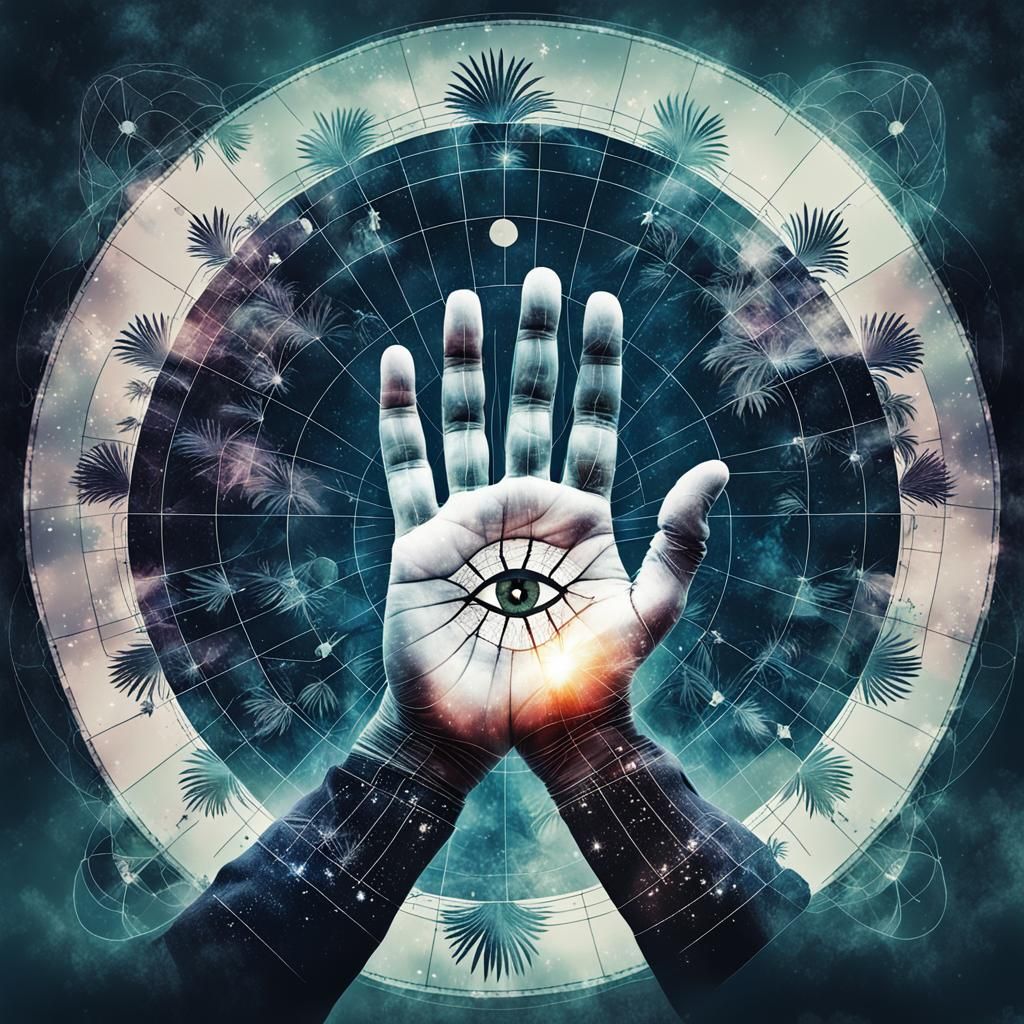 Esoteric Palmistry Art with Double Exposure Effect