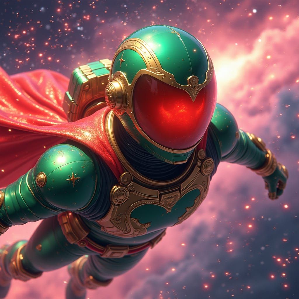 Retrofuturistic Space Hero in Cosmic Action