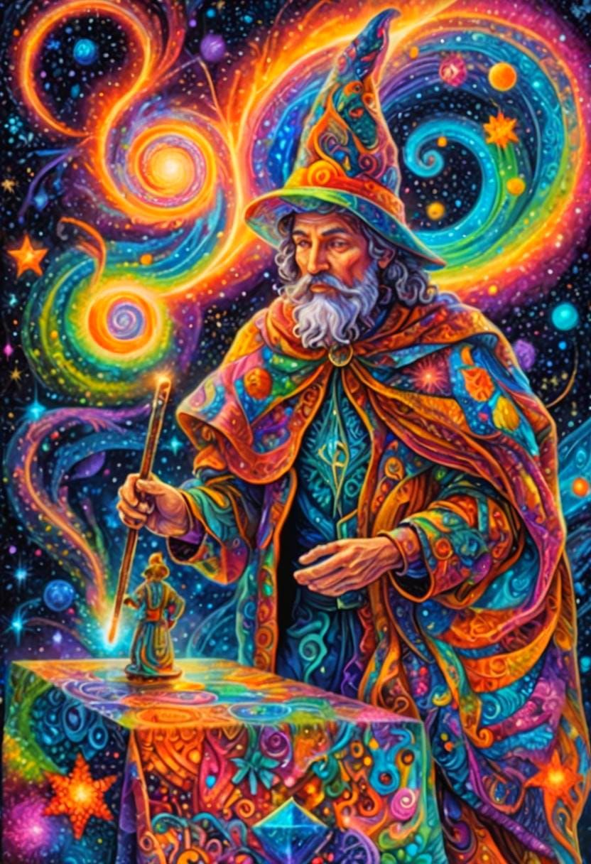 Magician Creating the Universe: Cosmic Illustration