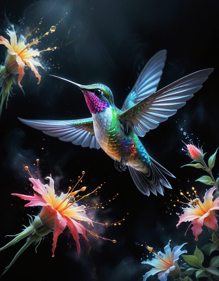 Pastel Rainbow Hummingbird with Ethereal Glow