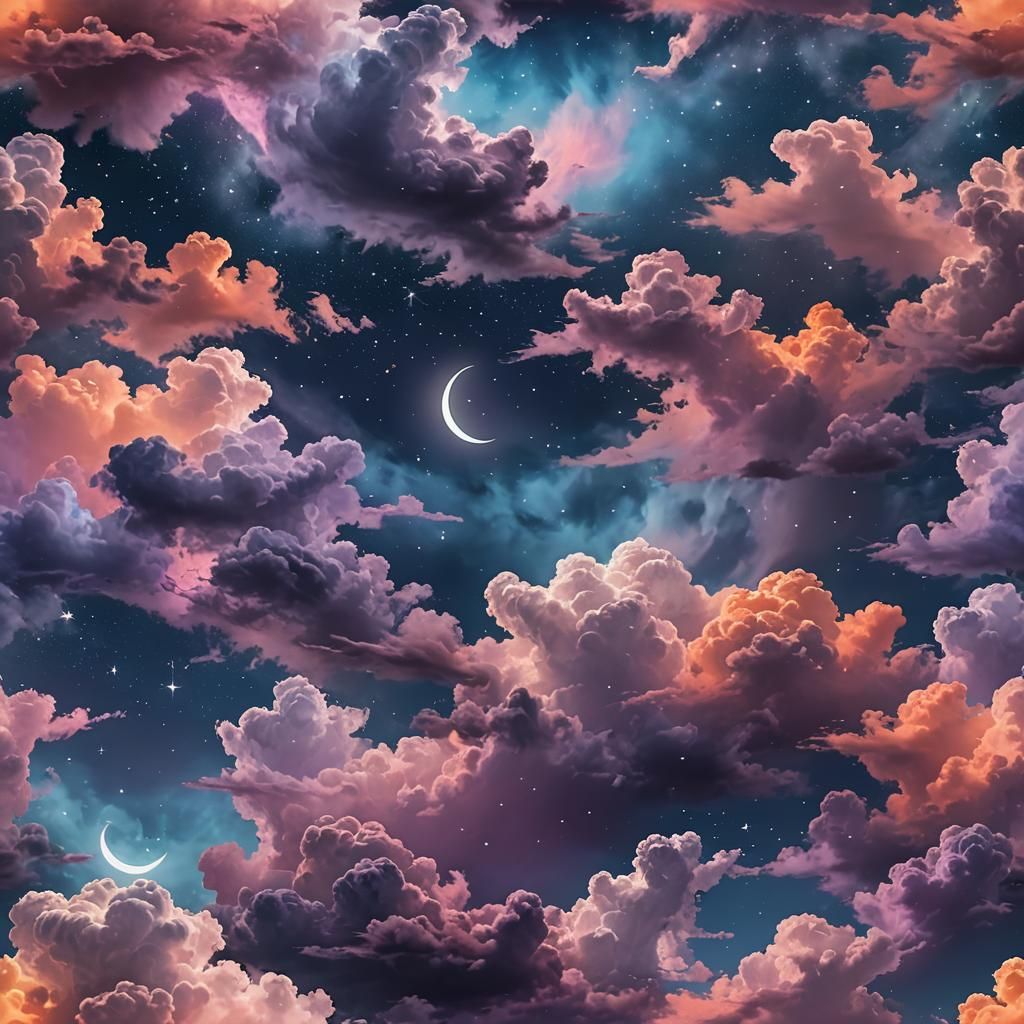Surreal Midnight Sky with Luminous Clouds