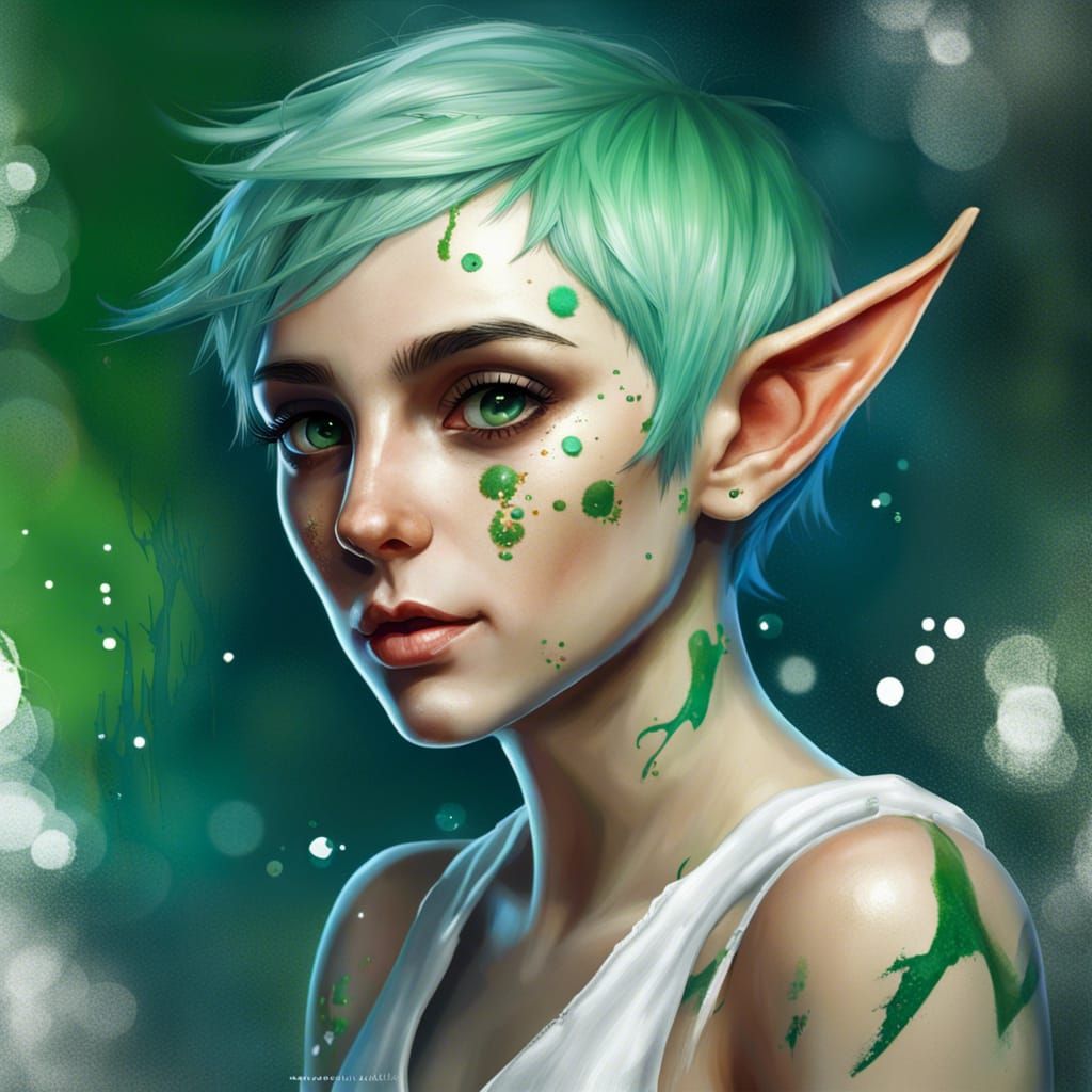 Realistic Elf Portrait in Graffiti Art Style
