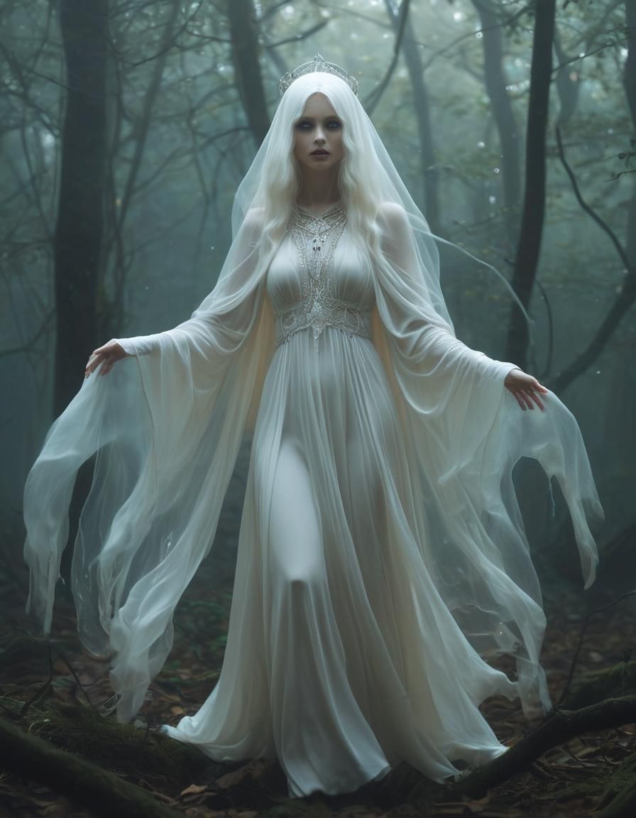 Ethereal Ghost Goddess in Misty Forest
