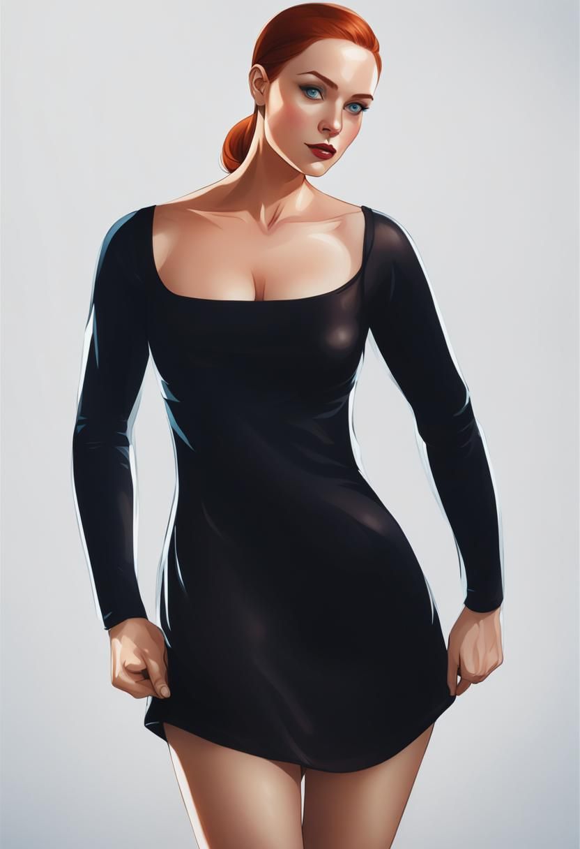 Redhead in White Gown: Comic Book Art Style