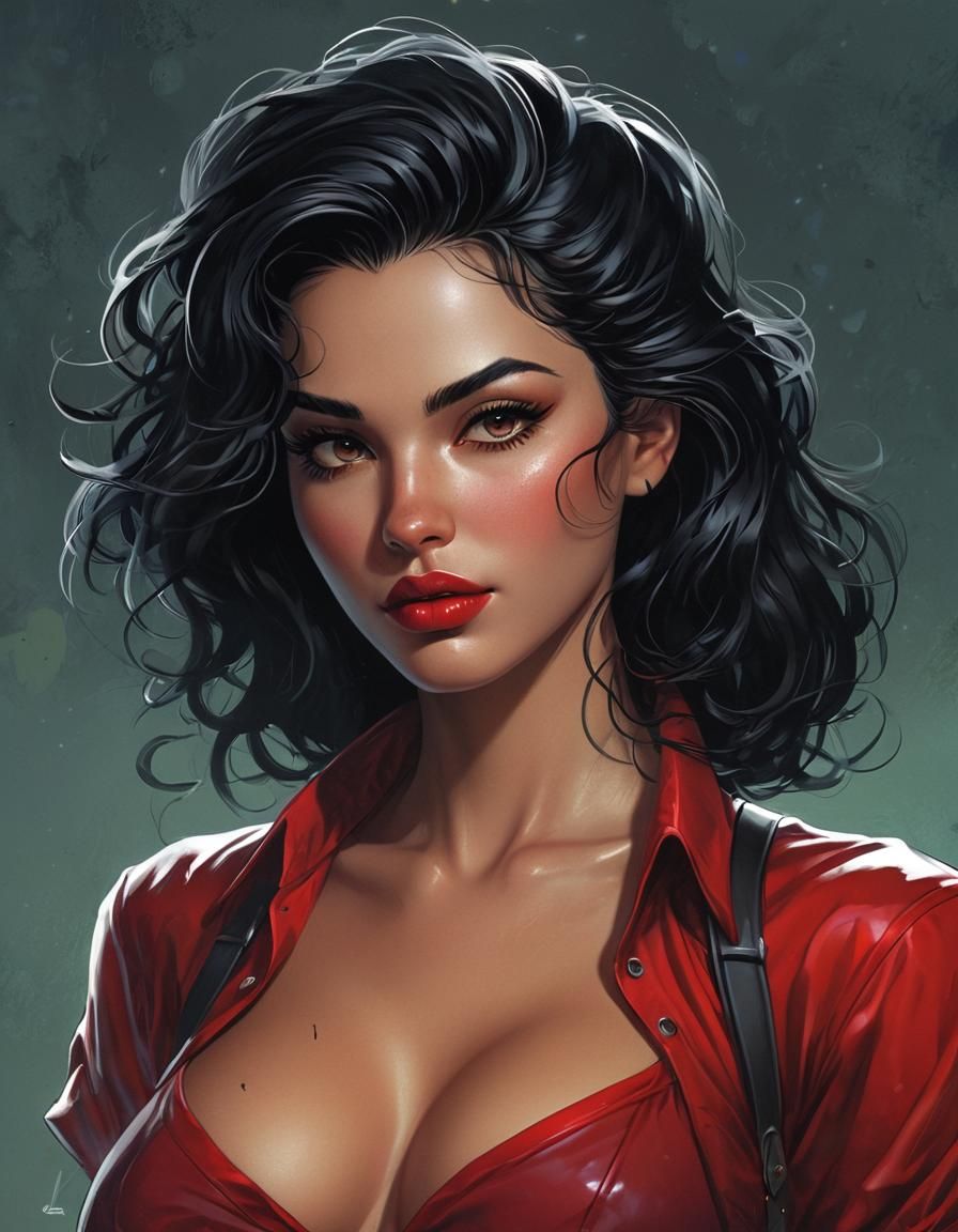 Retro-Futuristic Pin-Up Illustration in Vibrant Colors