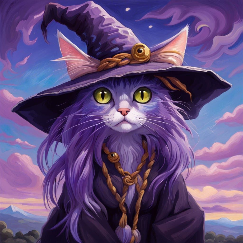 Kemono Anime Cat Witch as Impasto Oil Painting