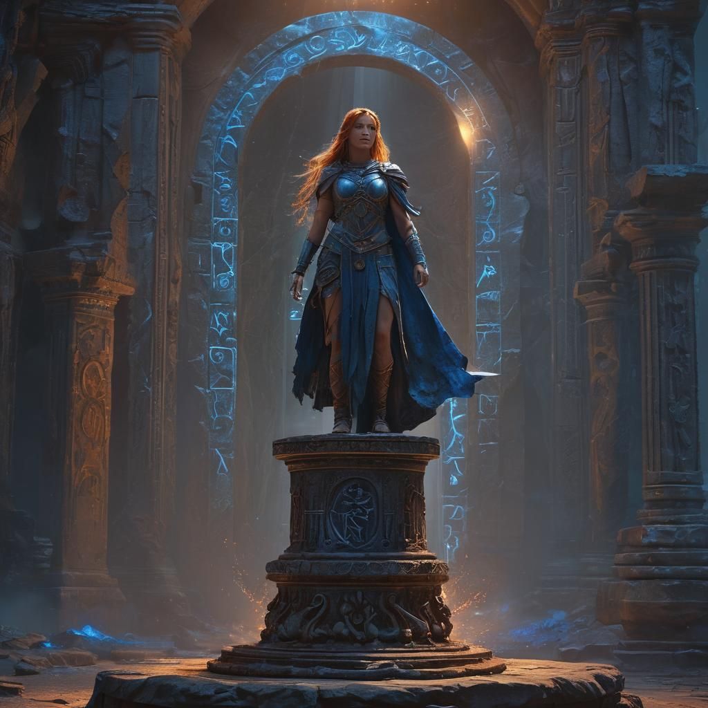 Ethereal Sorceress Amidst Glowing Runes in a Vibrant, Surrea...