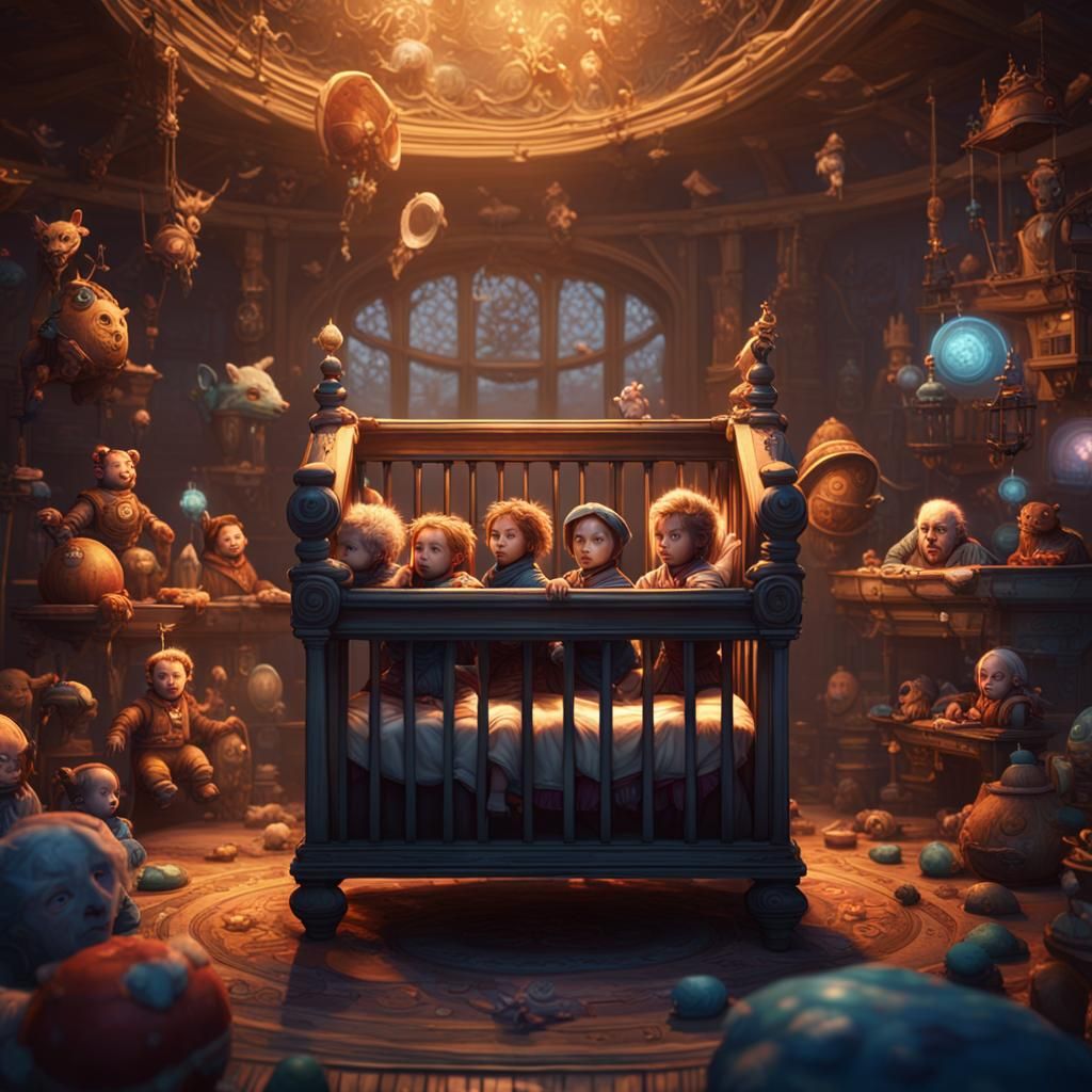 Toddlers in Crib: Detailed Matte Painting