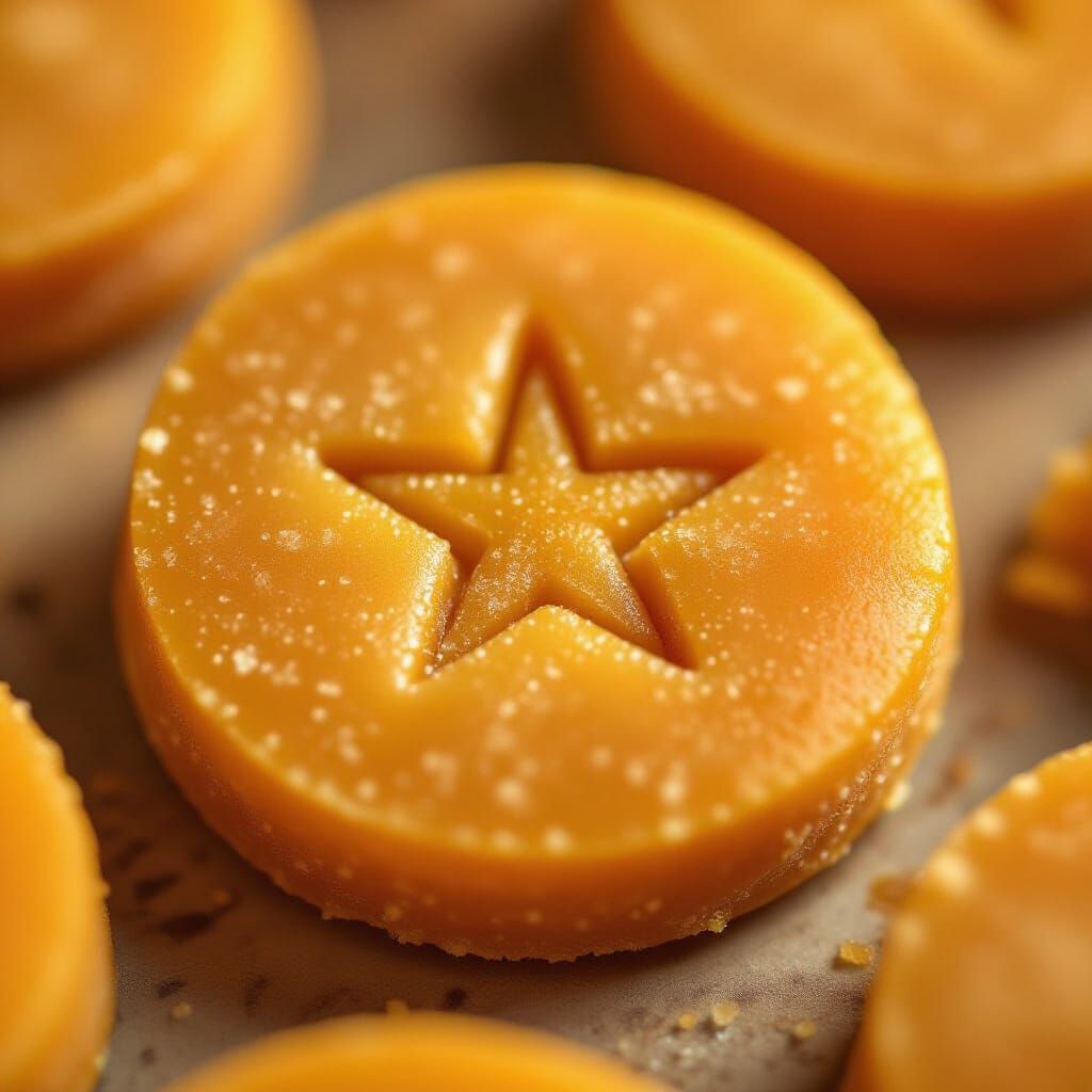 Dalgona Candy: Close-Up Macro Photograph of Star-Embossed Tr...