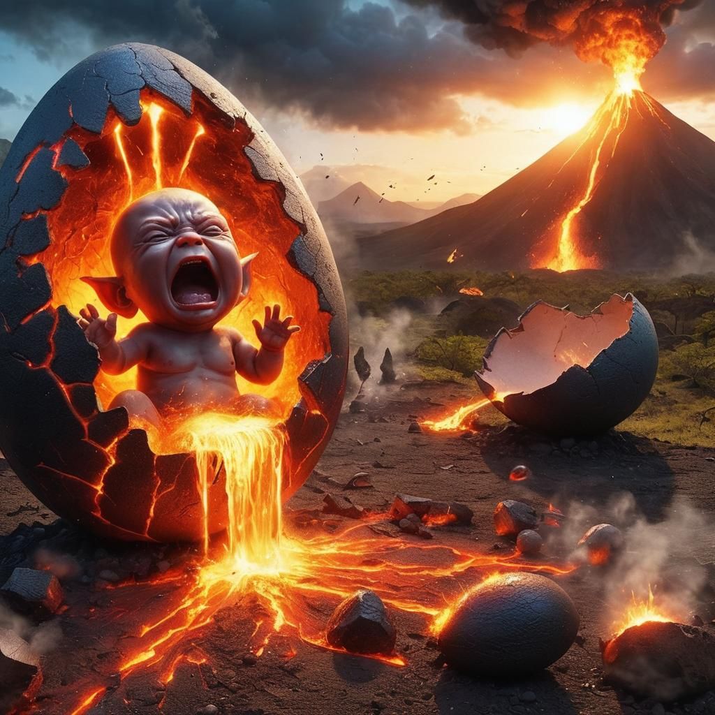 Demon King Baby Emerges from Lava Egg