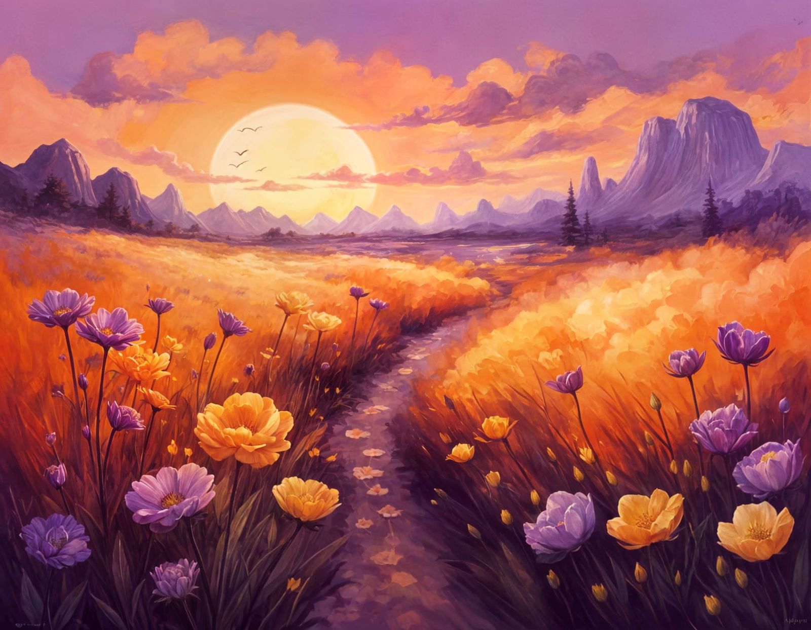 Dreamlike Floral Landscape in Warm, Ethereal Light