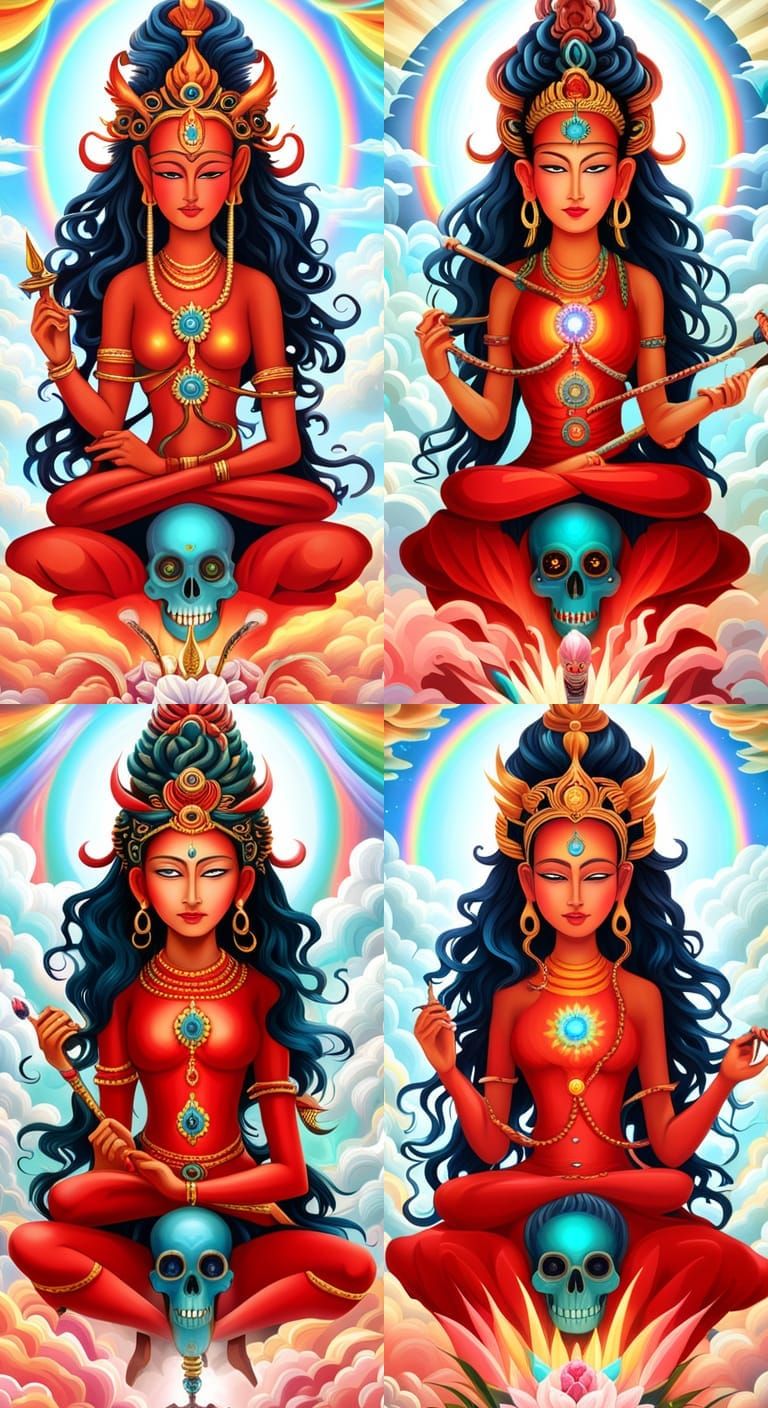 Vajrayogini Goddess in Asian Pagoda, Digital Art