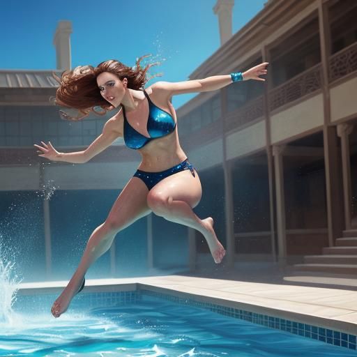 Girl Diving into Pool: 1930s Hyperrealistic Splash Art