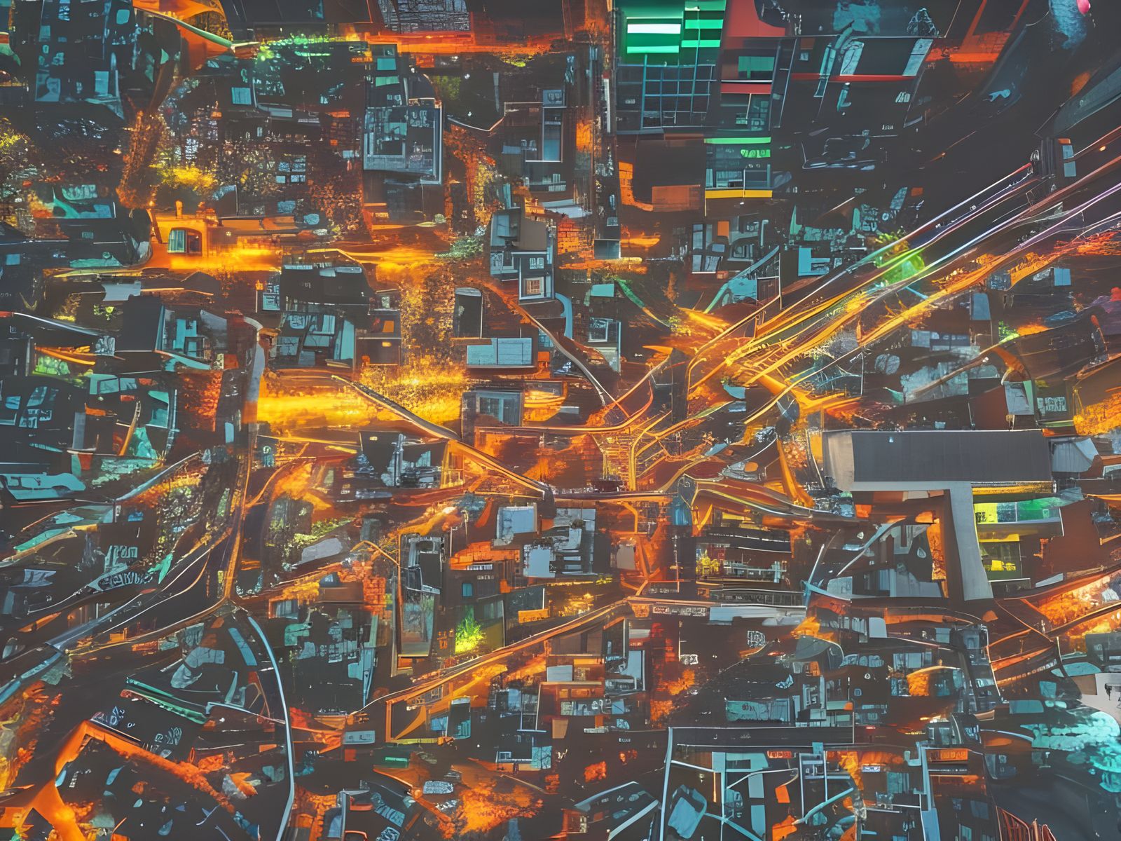 Cyberpunk Cityscape with Neon Lights and Dragon Graffiti