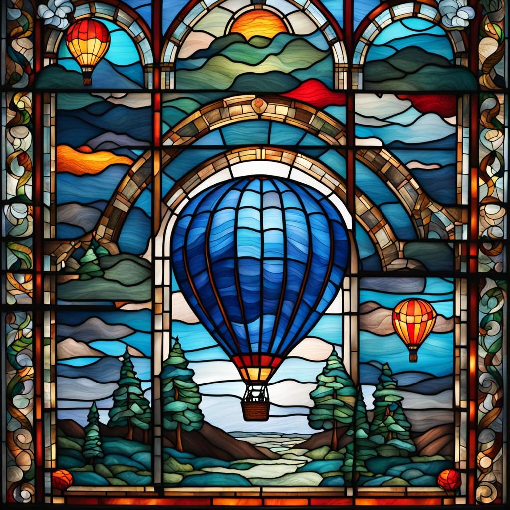 Stained glass window with Hot air balloon
