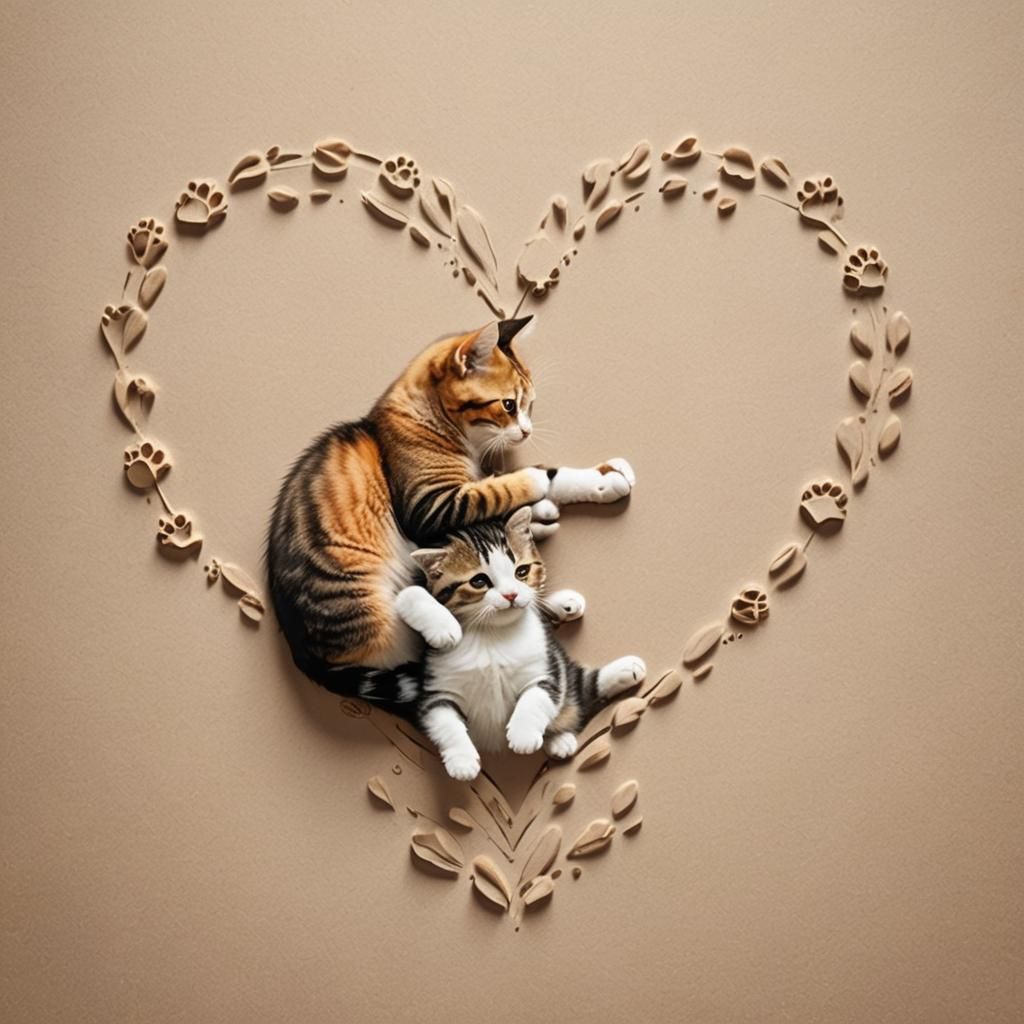 Two Cute Cats Forming a Heart Shape