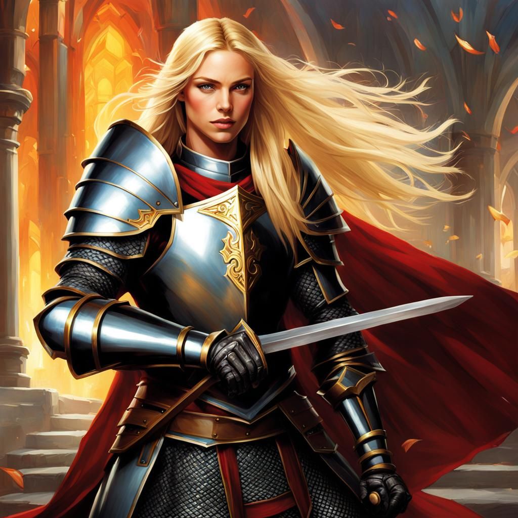 Fierce Female Knight Inside Magic Card