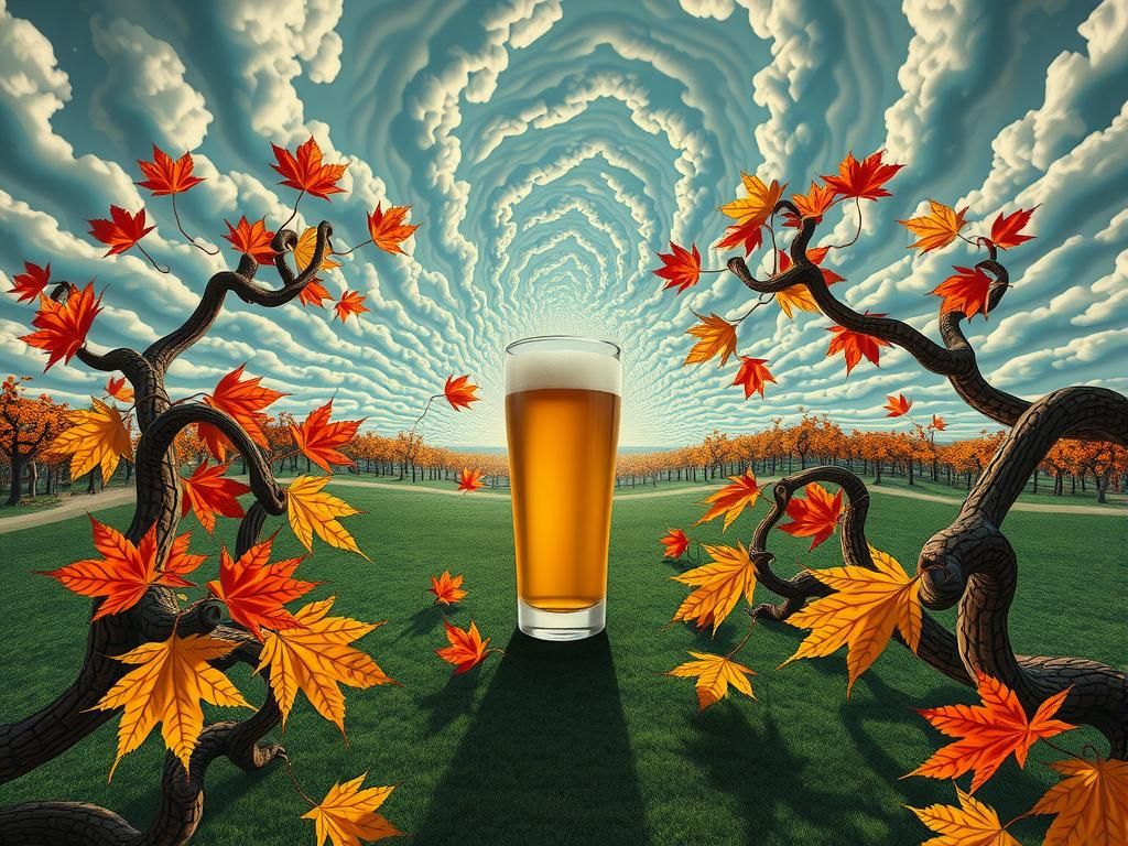 Surreal Landscape with Distorted Flora and Beer Vortex