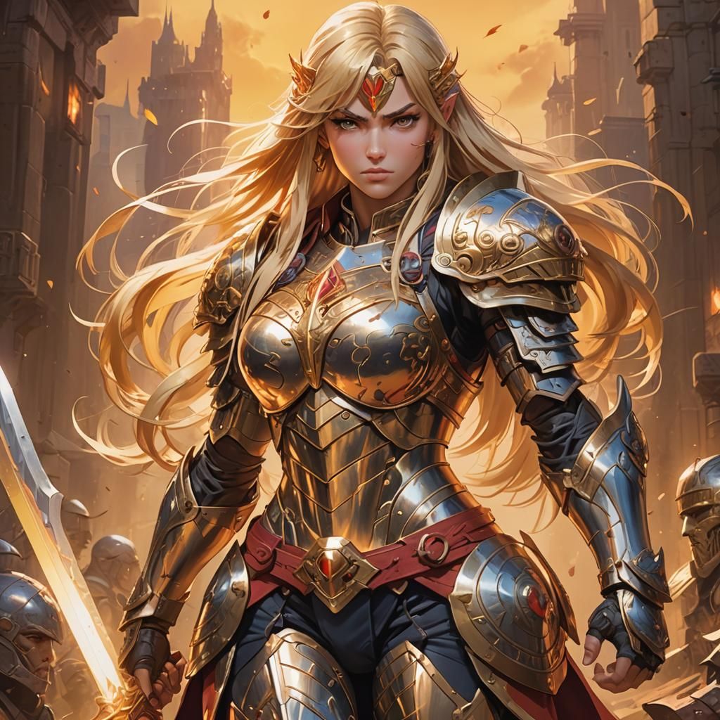 Heroic Anime Warrior in Golden Light