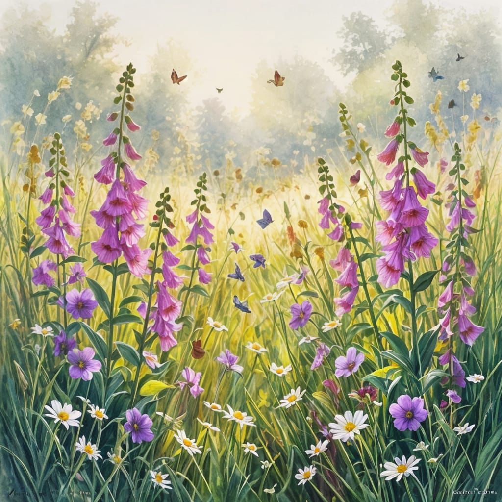 Romantic Wildflower Meadow in Gentle Sunlight