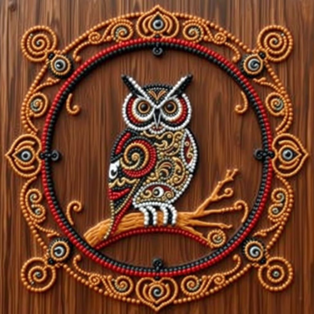 Beaded Māori Owl Artwork with Koru Patterns