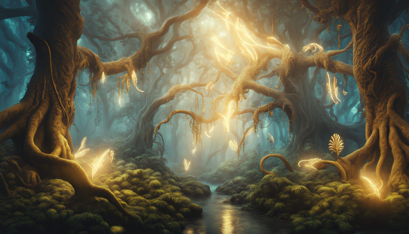 Luminous Creatures in Mystical Forest: Digital Matte Paintin...
