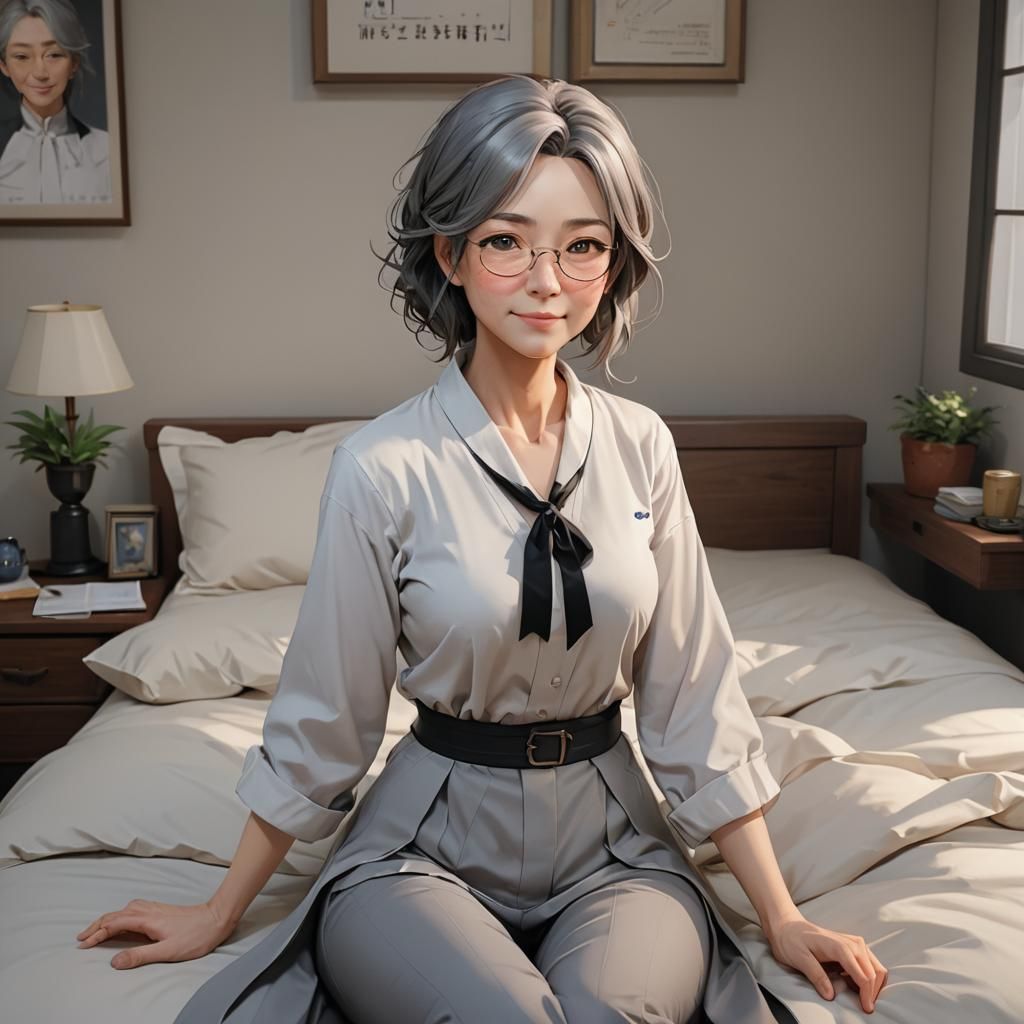 Mature Female Professor in Bedroom, 3D Anime Art