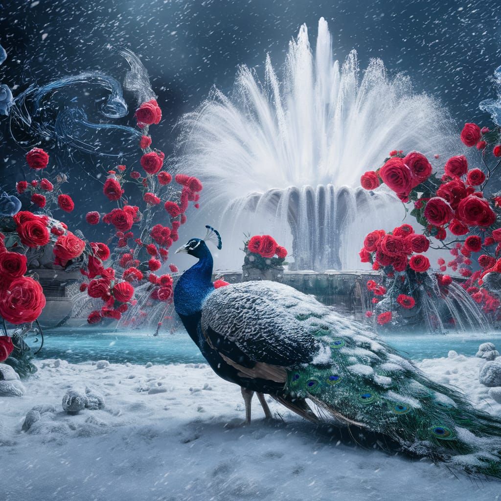 Winter Peacock in a Snowy Wonderland
