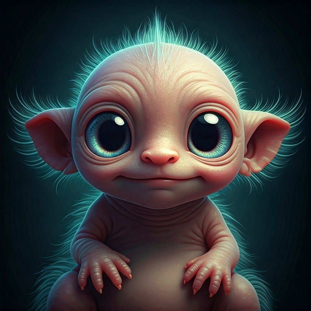 Newborn Mythical Creature in Vibrant Digital Painting Style