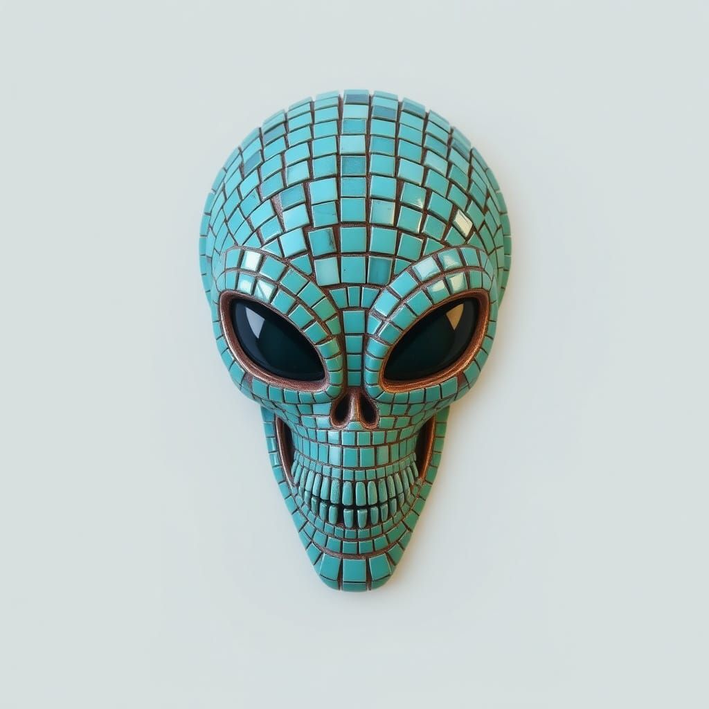 Alien Death Mask Crafted from Turquoise Tiles