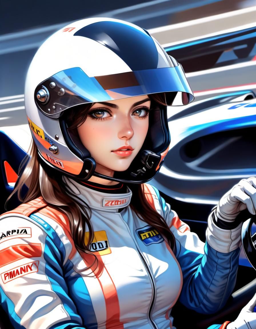 Anime Portrait of a Female Race Car Driver